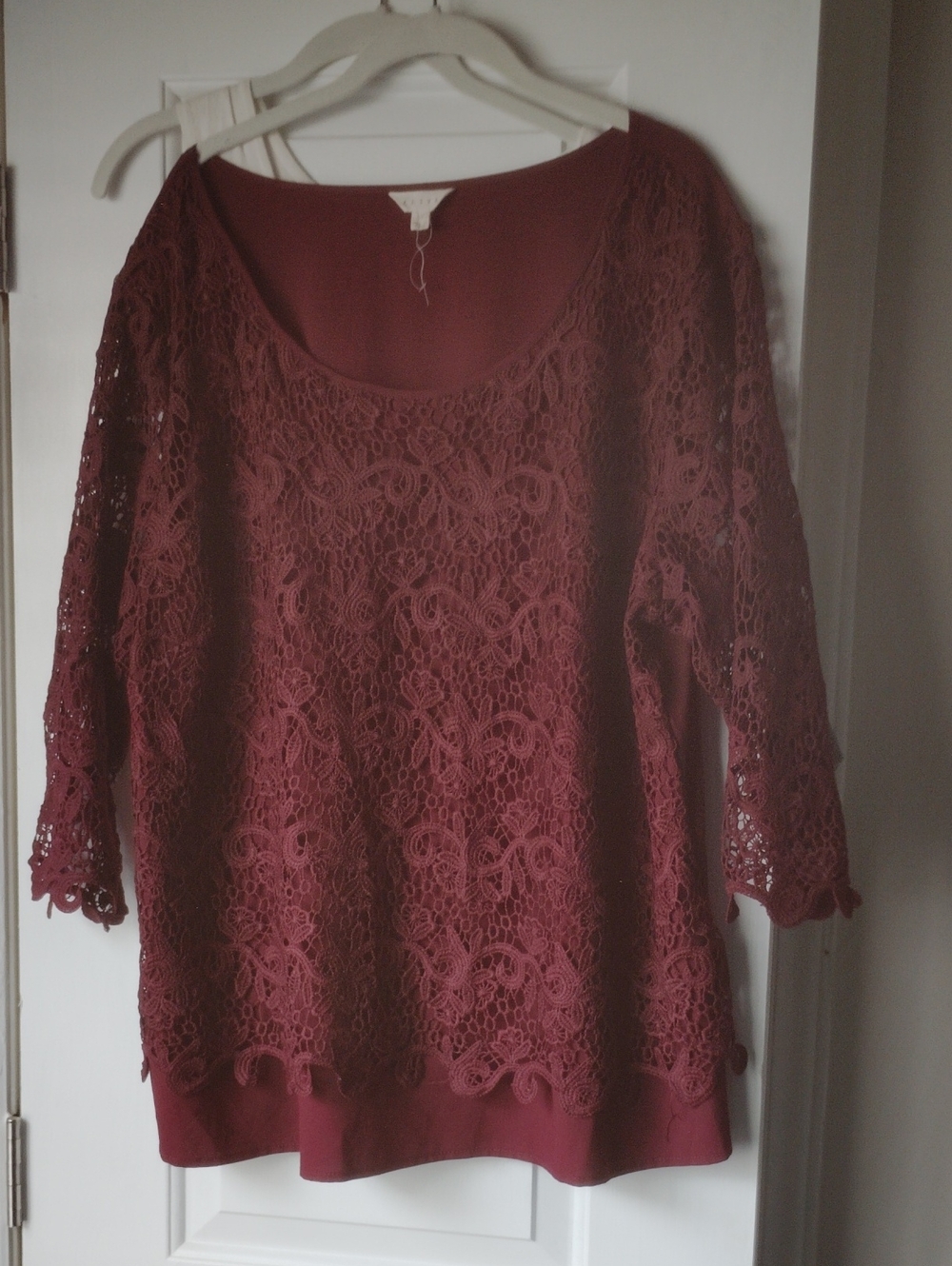 Adiva Burgundy Crochet Lace Tunic Top